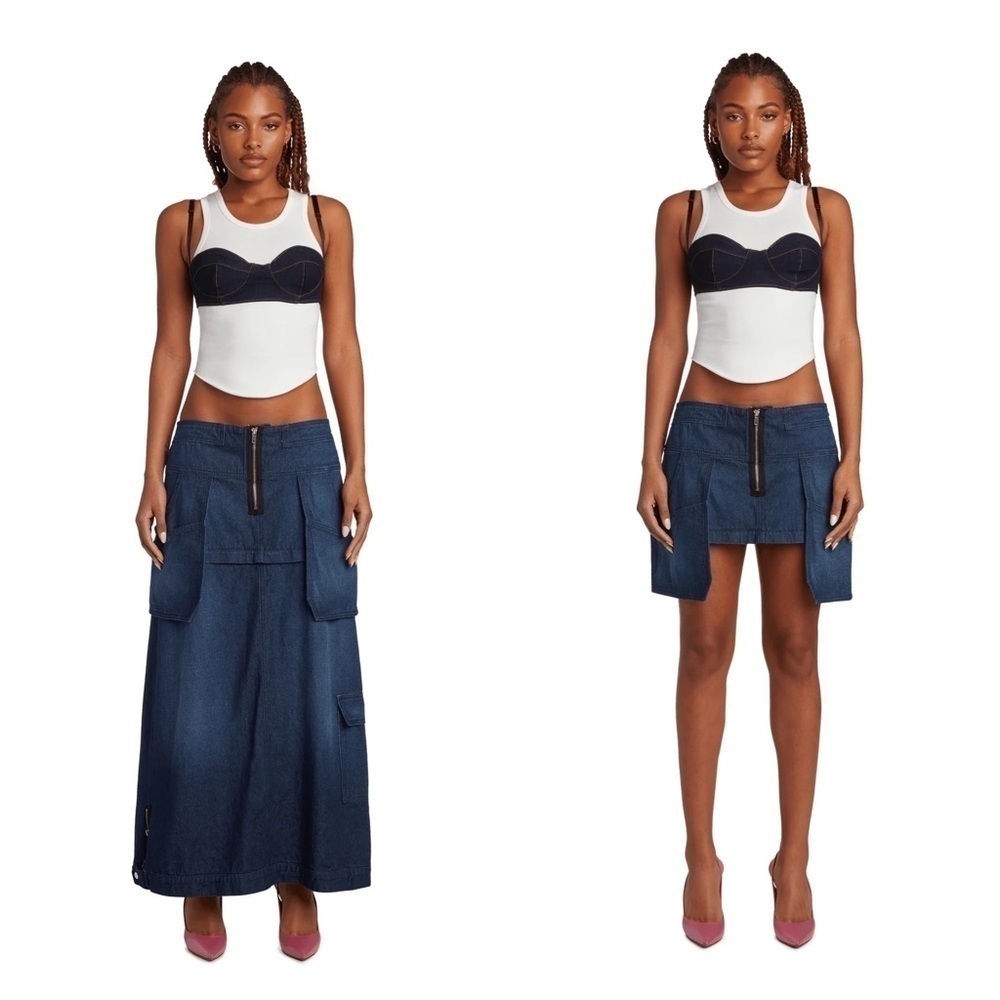 EB Denim Skirt Smoke Modular Denim Cargo Low-Rise Maxi Micro Mini Midnight M NWT